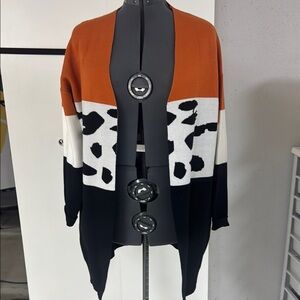 Orange and Black Colorblock Cardigan Sweater